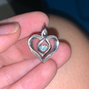 Sterling silver heart charm with dangling opal